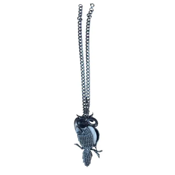 Signed Razza Large Owl Pendant Necklace With Articulating Branch Silver-Tone VTG - Picture 6 of 10